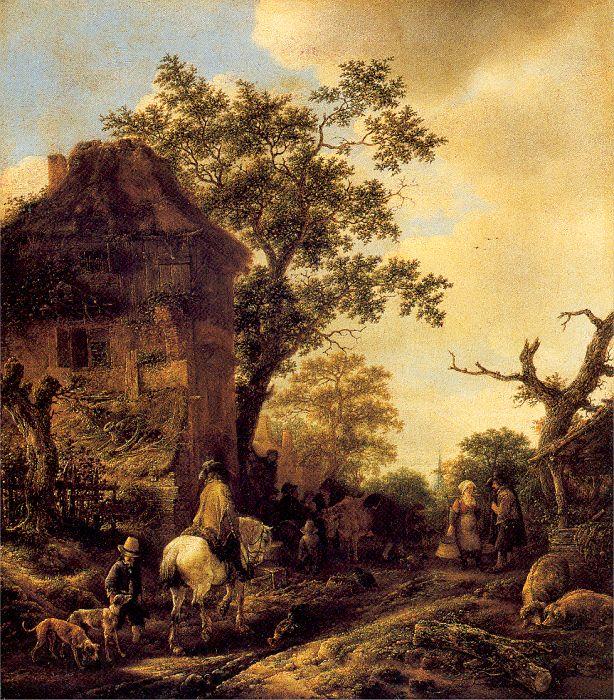 Ostade, Isaack Jansz. van The Outskirts of a Village with a Horseman Norge oil painting art